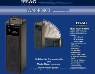 TEAC WAP-R8900 Schwarz - Mobiles, netzstromunabhängiges, WLAN-fähiges UKW- / Internet-Radio und Media-Player mit neuem Hochleistungsakku | Auspackware wie Neu